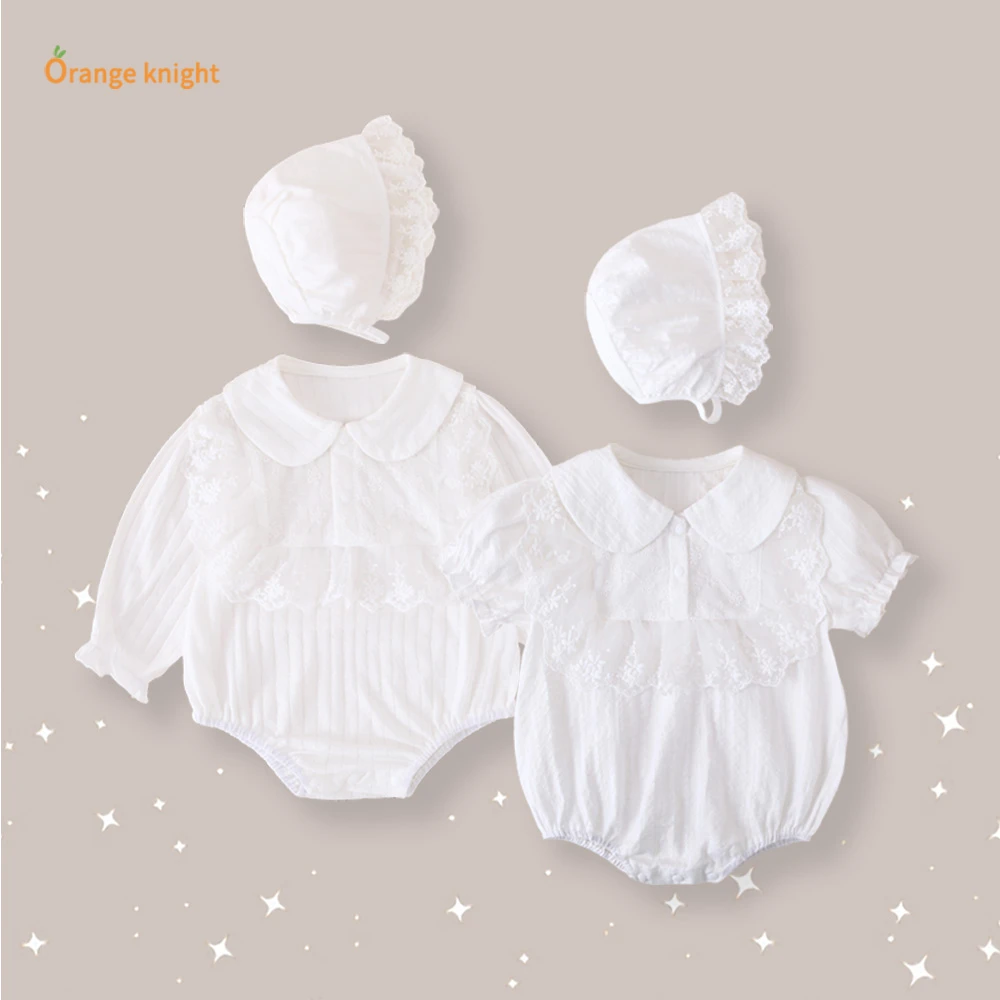 新生儿秋季新款蕾丝哈衣娃娃领连体衣夏季爬服女宝宝公主裙满月服