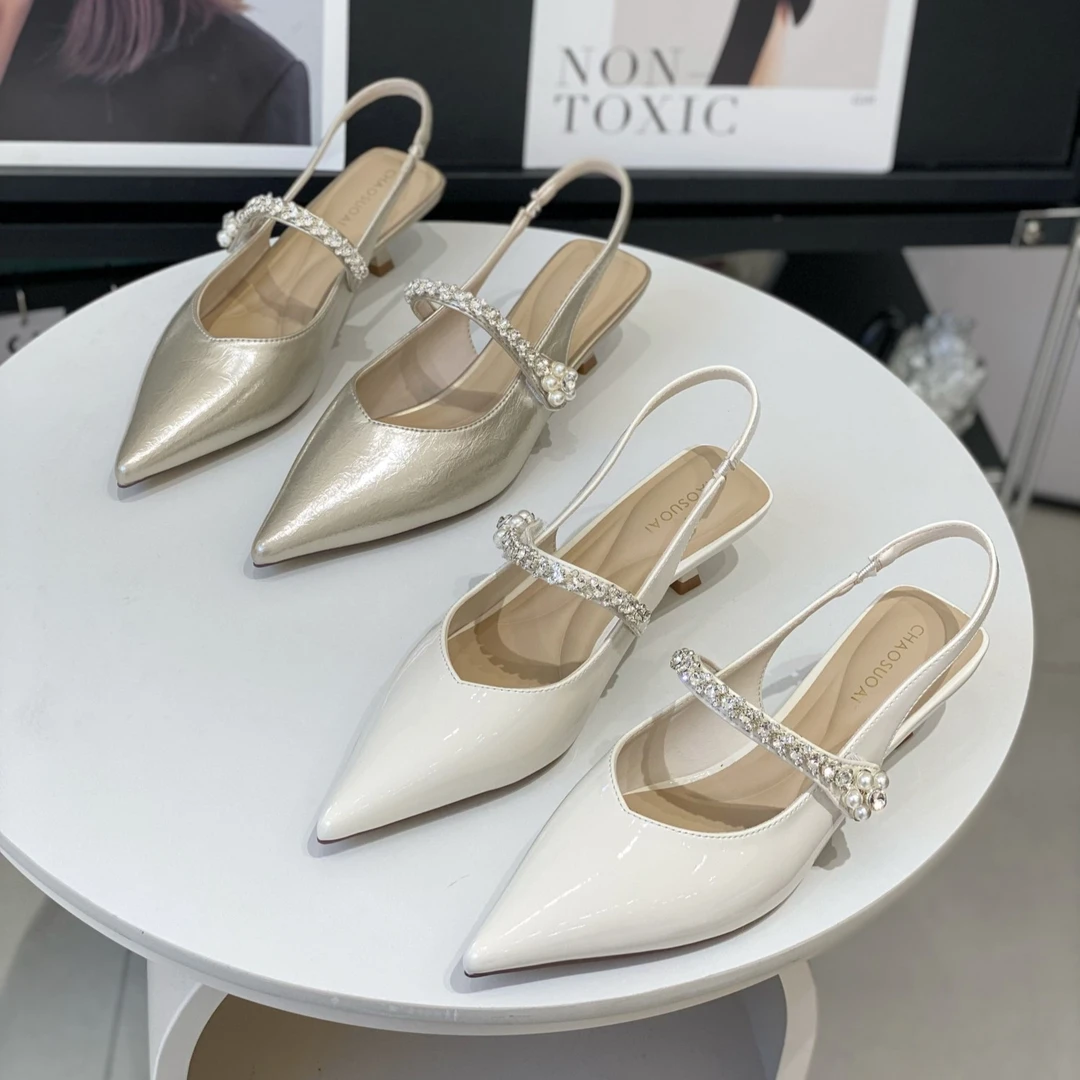 包头凉鞋女2025新款夏季法式绝美配裙子高跟鞋尖头细跟后绊带单鞋