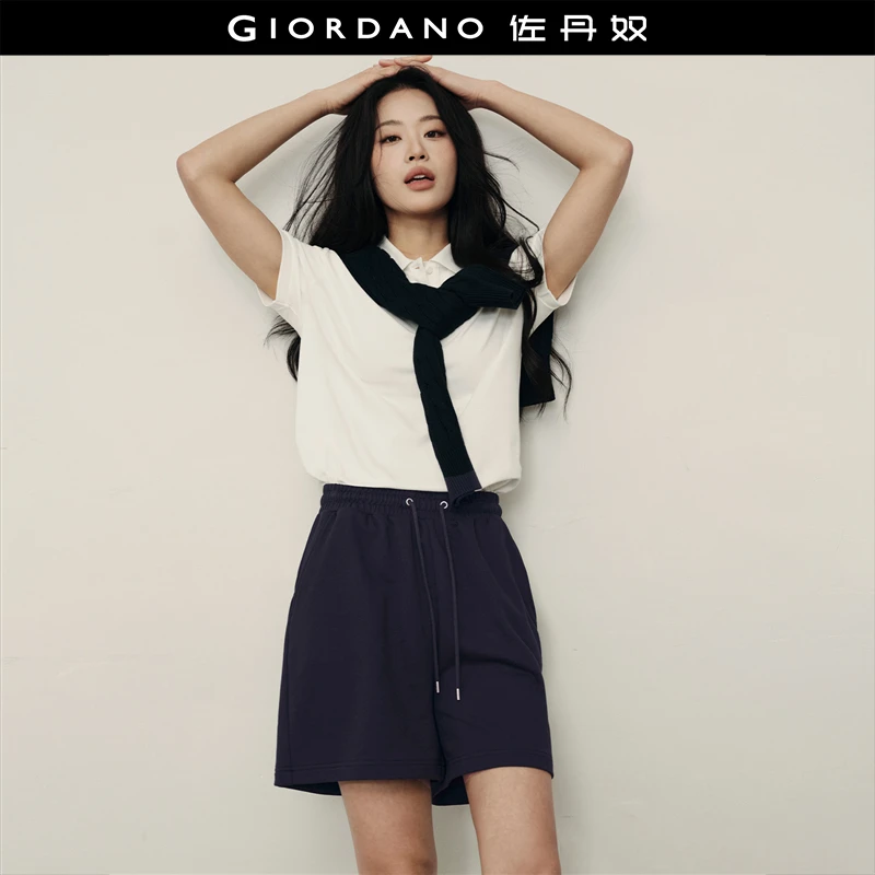 【韩国明星同款】佐丹奴短裤女装抽绳松紧腰休闲针织卫裤05405553