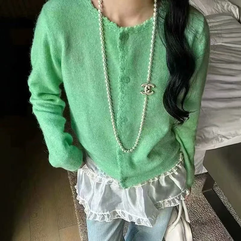 春季新款花边领甜美针织开衫