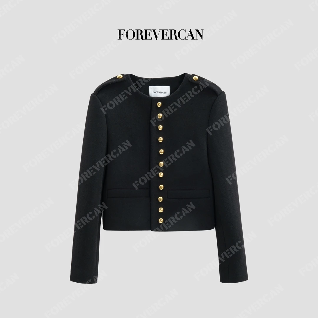 FOREVERCAN“赫尔曼”经典立裁单排扣羊毛呢短款箱型外套WC57479