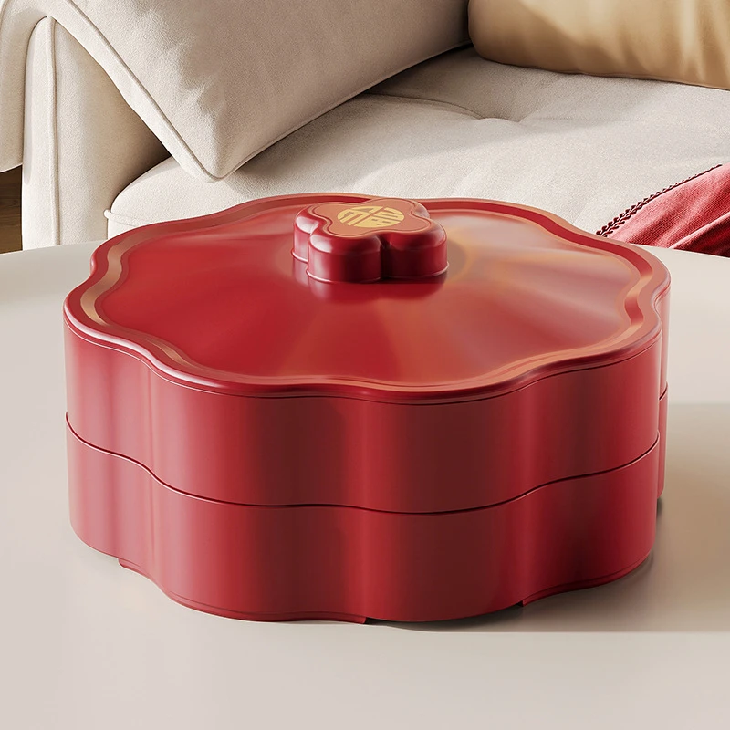 中国红双层糖果盒轻奢密封坚果盒零食摆放过年干果