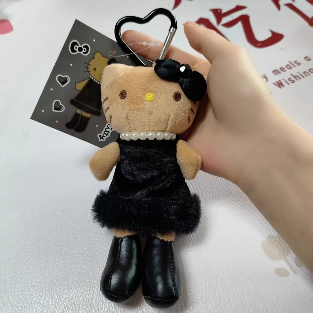 日本NIC长腿豹纹黑皮Kitty毛绒挂件可爱kt猫爱心扣书包挂饰钥匙扣