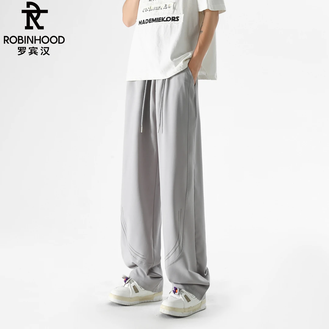 ROBINHOOD/罗宾汉冰丝裤男女款夏季宽松直筒休闲裤港风垂感速干裤