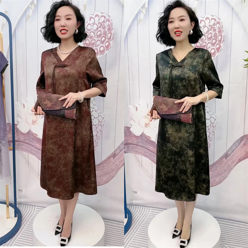 中老年妈妈装夏季短袖连衣裙中长款洋气40-50岁新中式时尚裙子