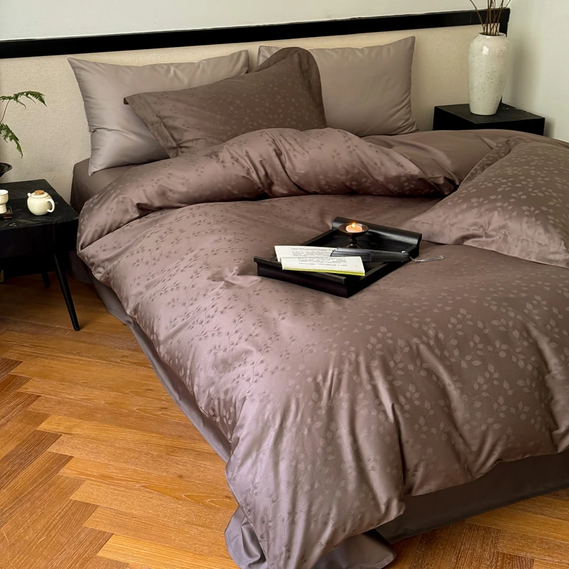 a类100支全棉提花床上四件套件轻奢简约纯棉被套床单南通家纺床品