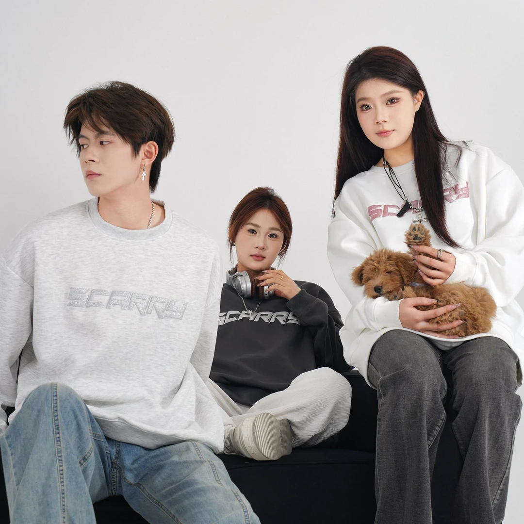 SC秋冬美式发泡闪光印花百搭休闲宽松圆领卫衣AS-8213