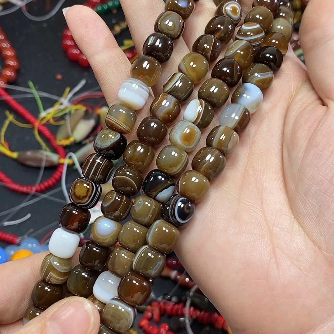 玛瑙/玉髓未镶嵌珠宝半成品咖色玛瑙老型一条卡10mm
