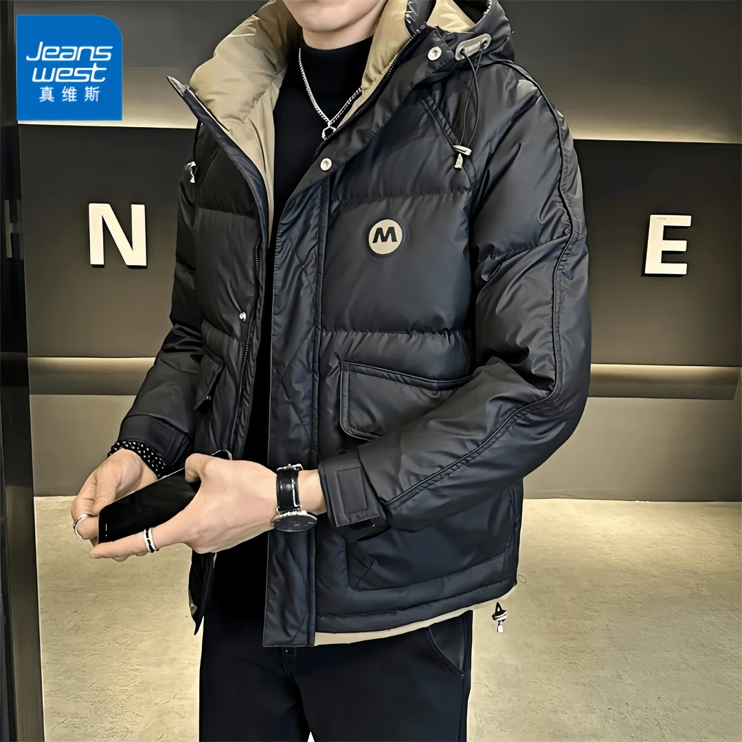 真维斯2025年冬季免洗连帽棉衣服男士韩版潮流工装加厚保暖外套男