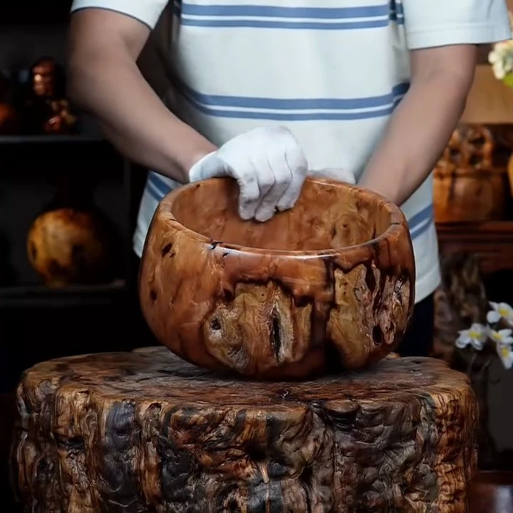 【缘森木作】百年鸡心枣木聚宝盆（28直径）