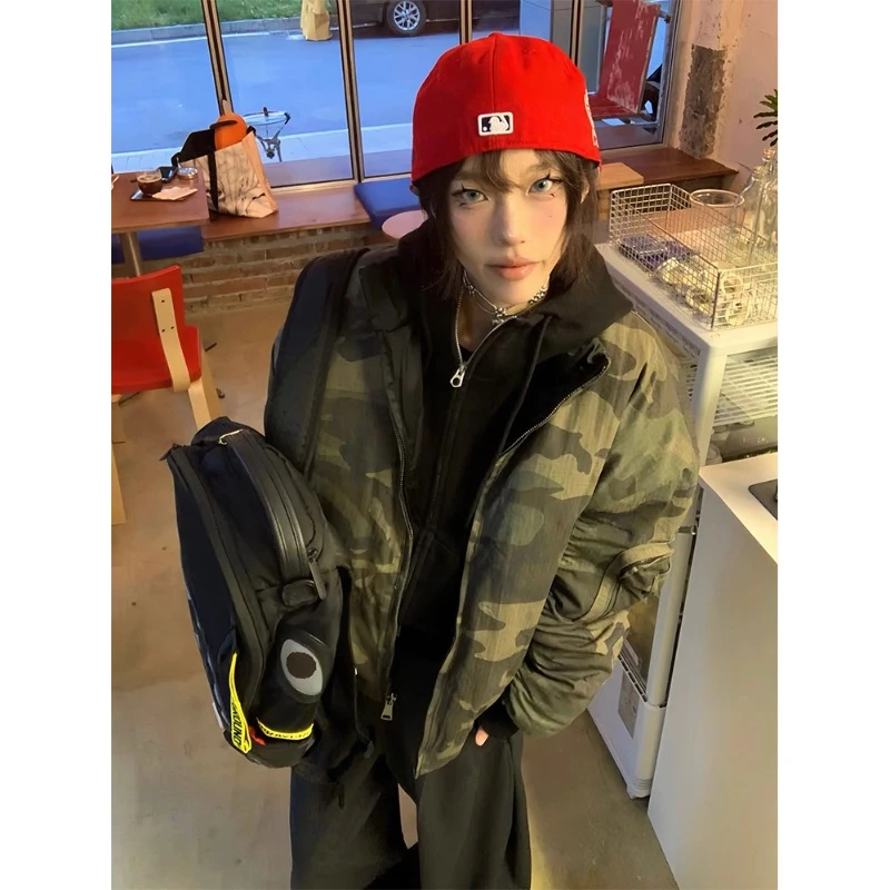 美式双面穿迷彩bomber飞行夹克男款冬季立领短款廓形cleanfit外套