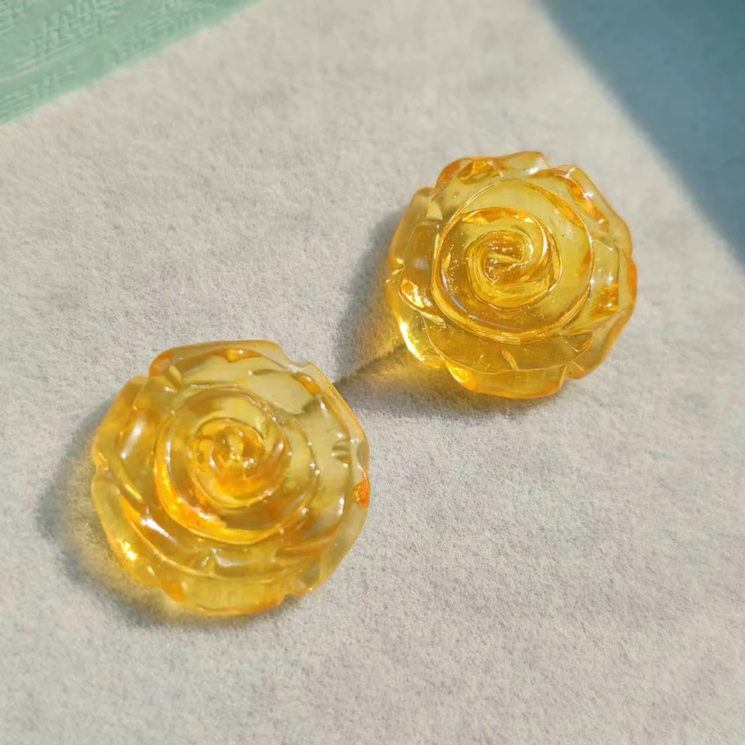 【金色玫瑰】天然金珀耳钉24金光泽14-15mm（多样性发货）