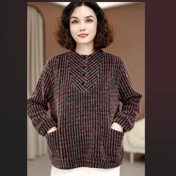 火袖F708气质彩色女2025早春新款洋气百搭长袖加大加宽妈妈小衫