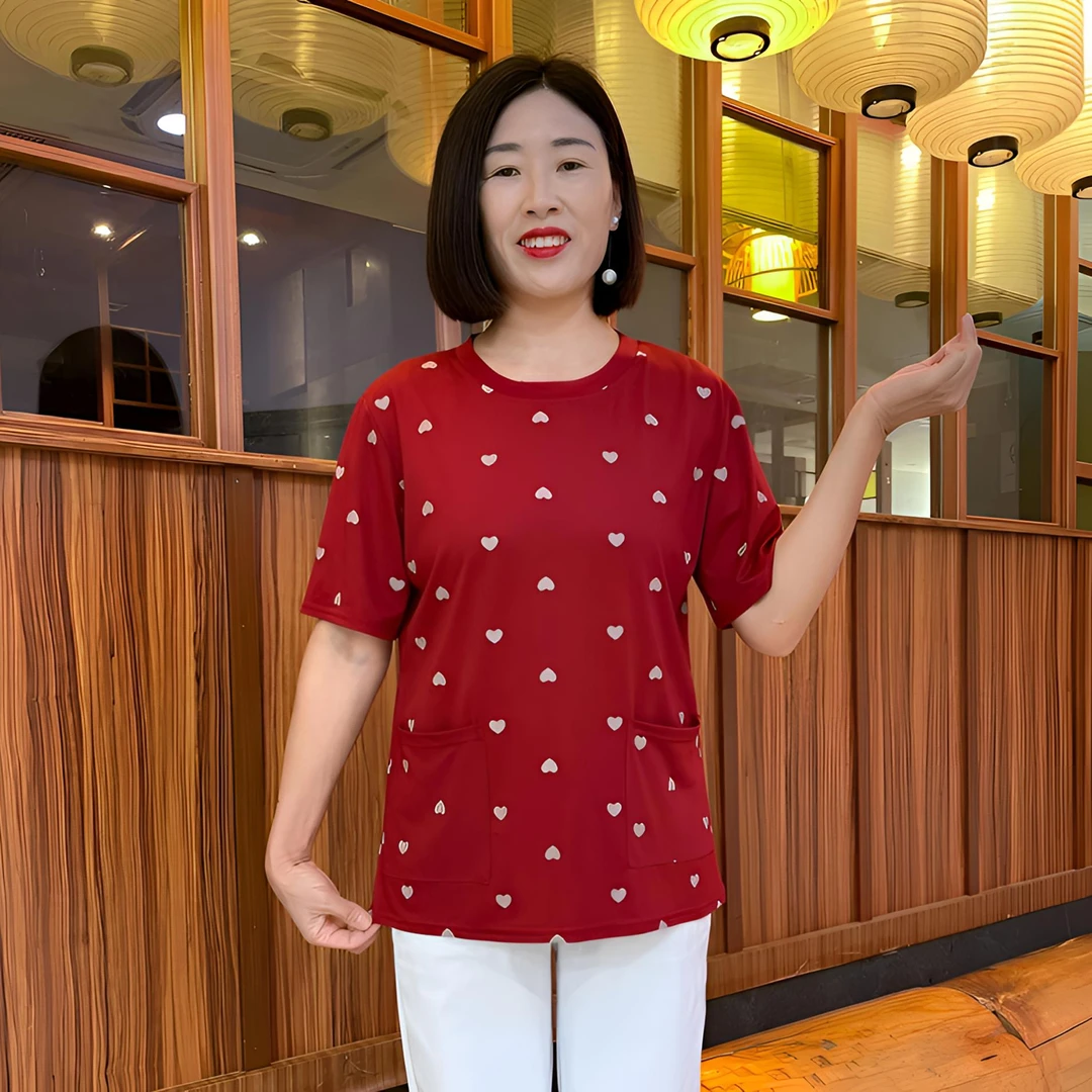 妈妈装夏季短袖T恤圆领新款休闲大码上衣小衫