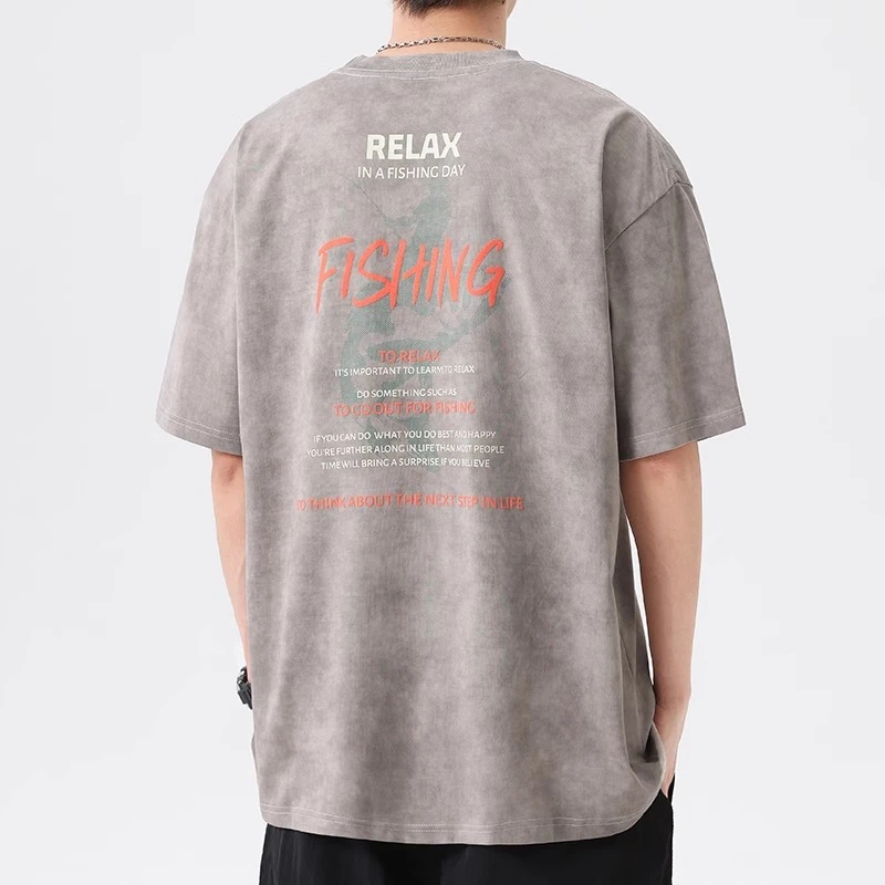 短袖T恤男款2025新款夏季潮牌重磅水洗做旧宽松大码美式复古体恤