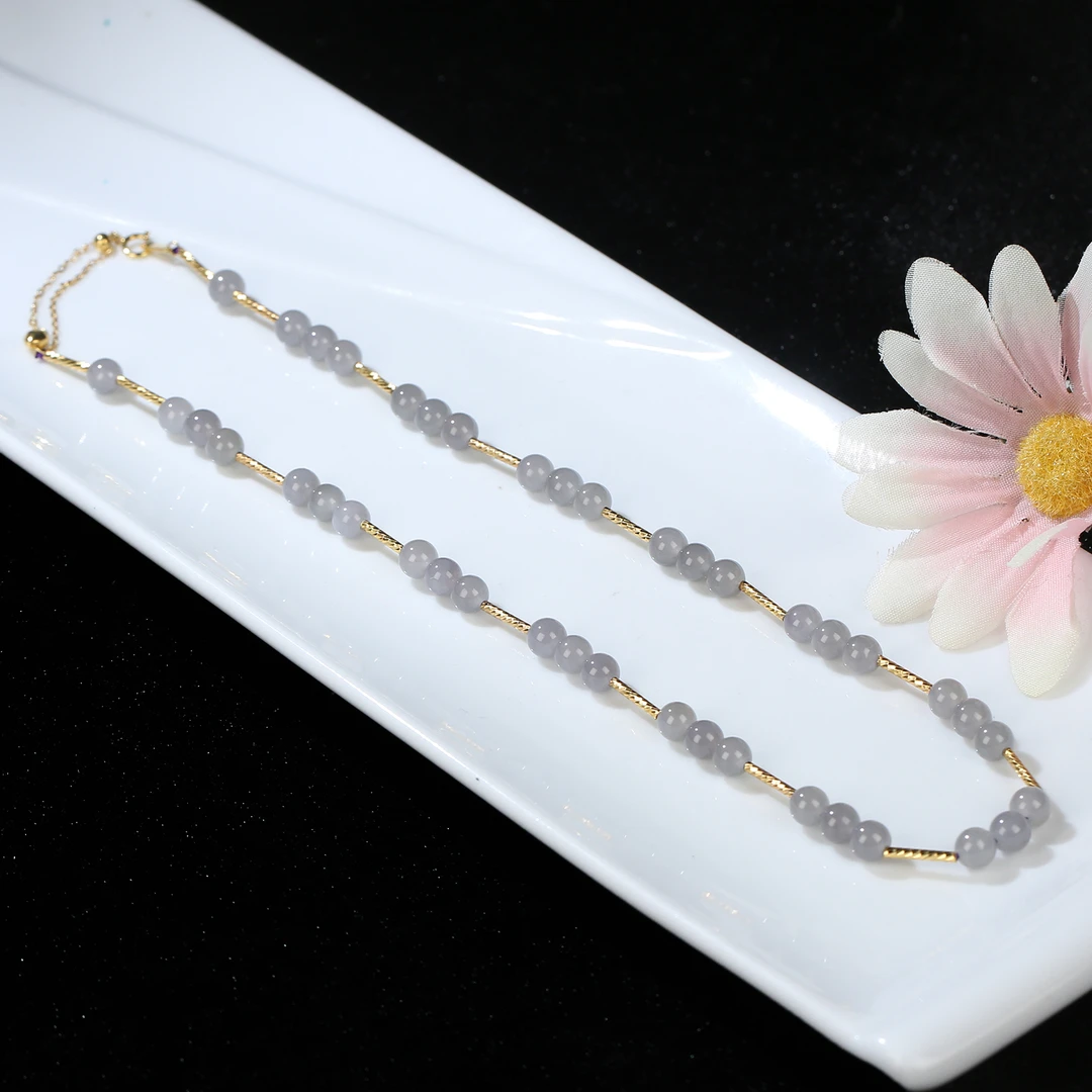 【麦子家族春季特惠】天然和田玉烟紫S925银项链精致百搭D1097