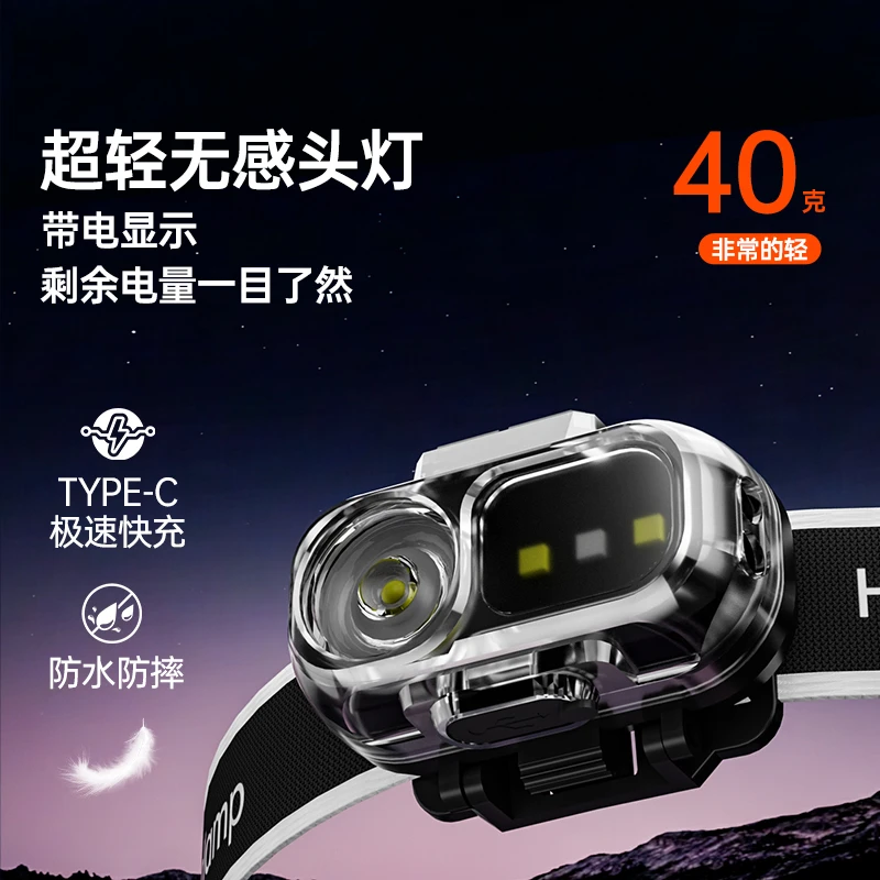 WSOLUNE头灯强光充电超亮头戴式头灯钓鱼专用挥手感应头灯