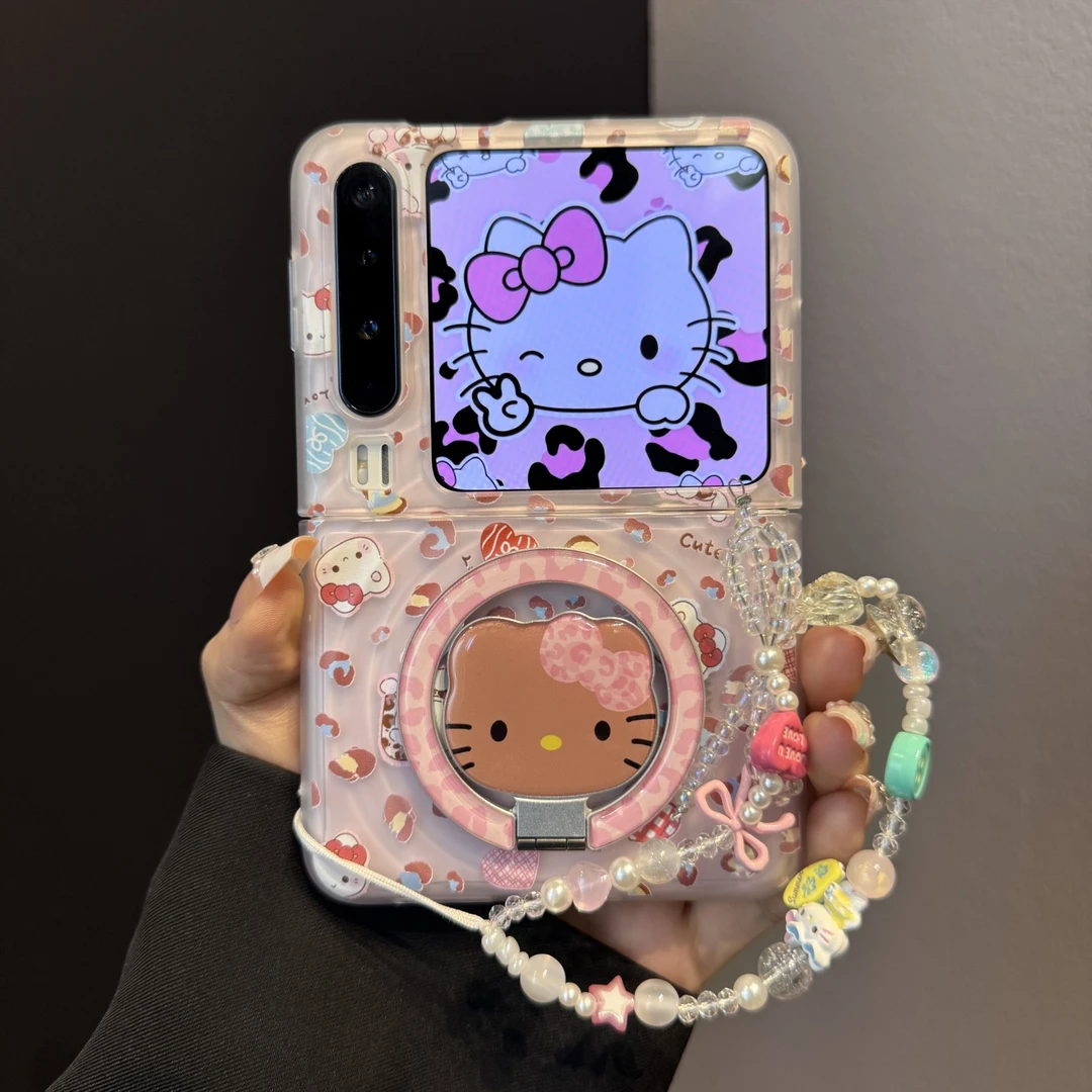 适用华为purax折叠屏手机壳粉波漾纹pocket2豹纹kt猫折叠磁吸支架