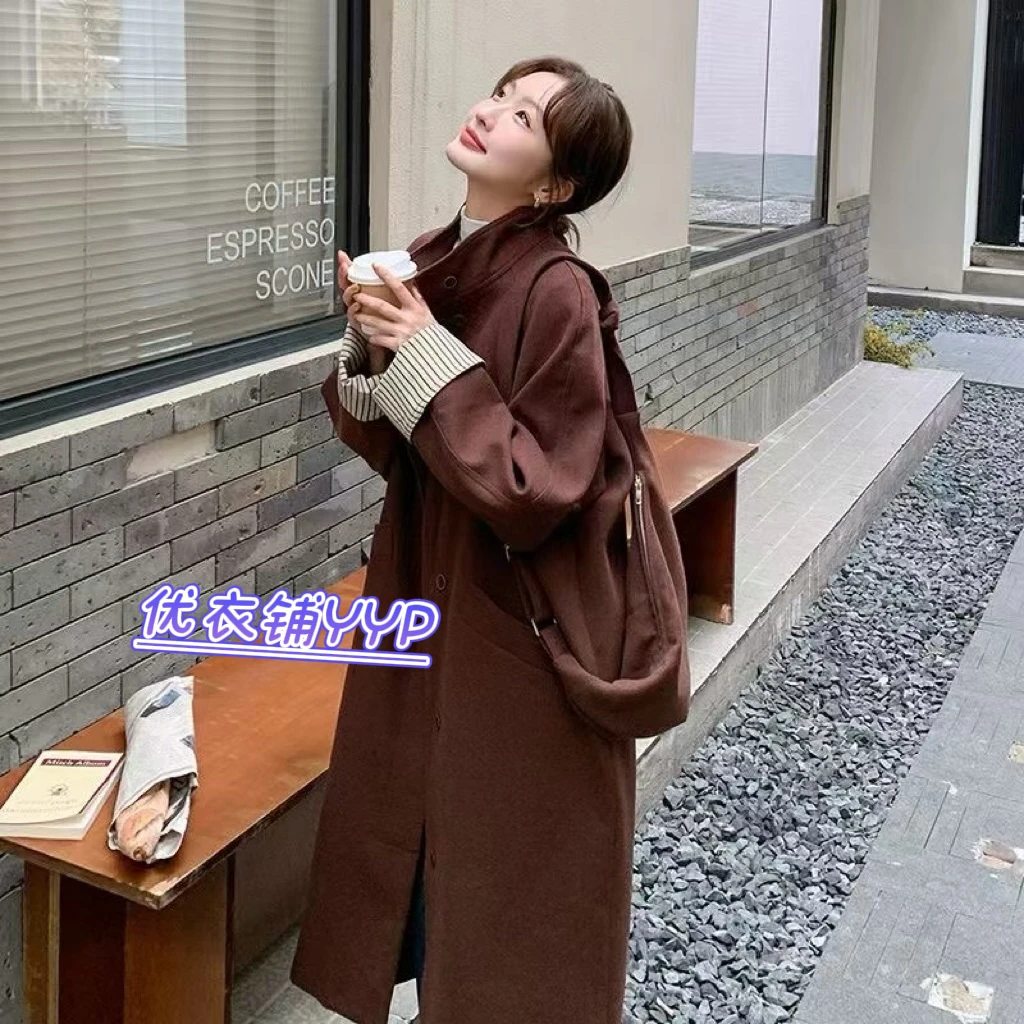 女装毛呢长款带包包气质洋气长款外套