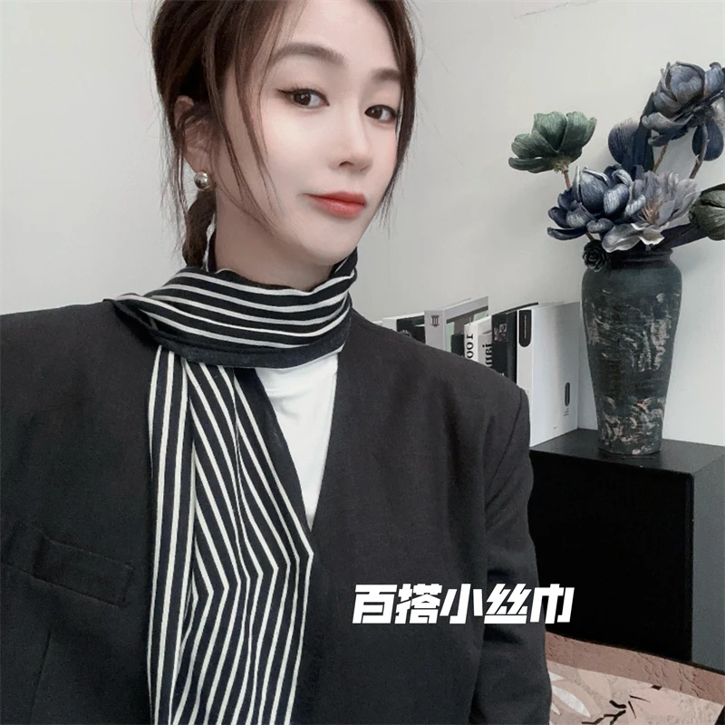 春秋季法式腰果花丝巾百搭装饰领巾长条飘带女扎发网红青年先气质