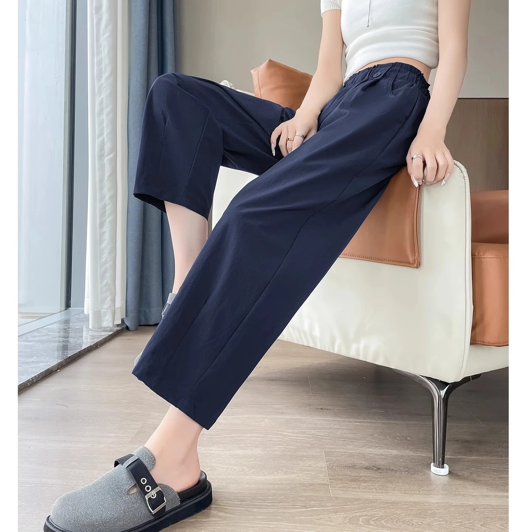 冰丝速干运动女夏季薄款2025新款烟管小个子九分萝卜直筒哈伦裤