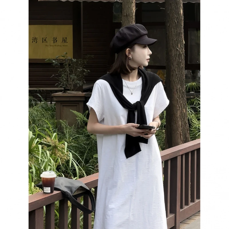 2025年新款韩版高雅百搭夏季法式都市风女装舒适飞飞袖超长袖长裙