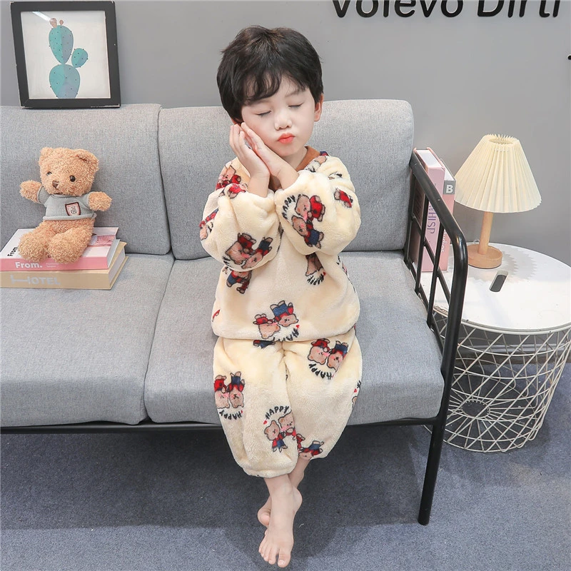 男童睡衣法兰绒秋冬款2025新款男孩宝宝珊瑚绒冬季儿童家居服套装