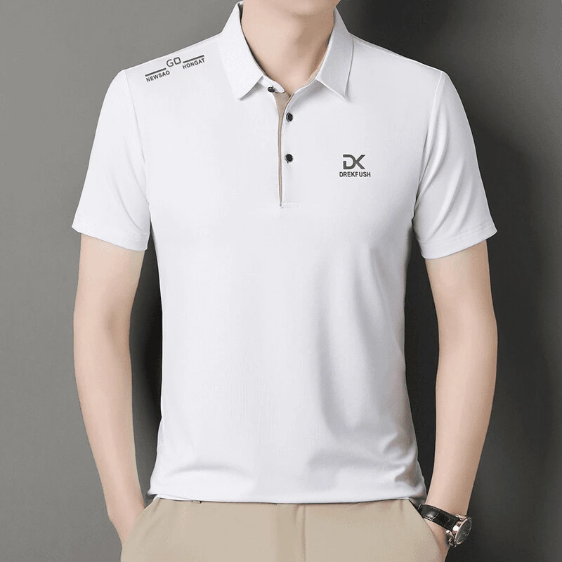 夏季高档时尚翻领纯色直筒薄款POLO短袖中青年男士商务休闲长衣