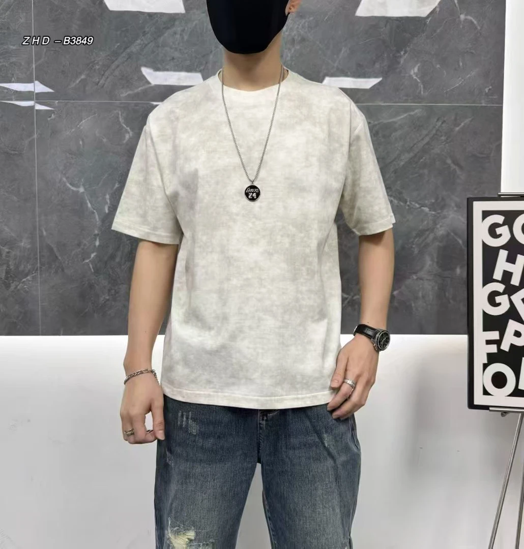 扎染短袖T恤四十岁开叉t恤男款男装潮流时尚上衣宽松半袖韩版