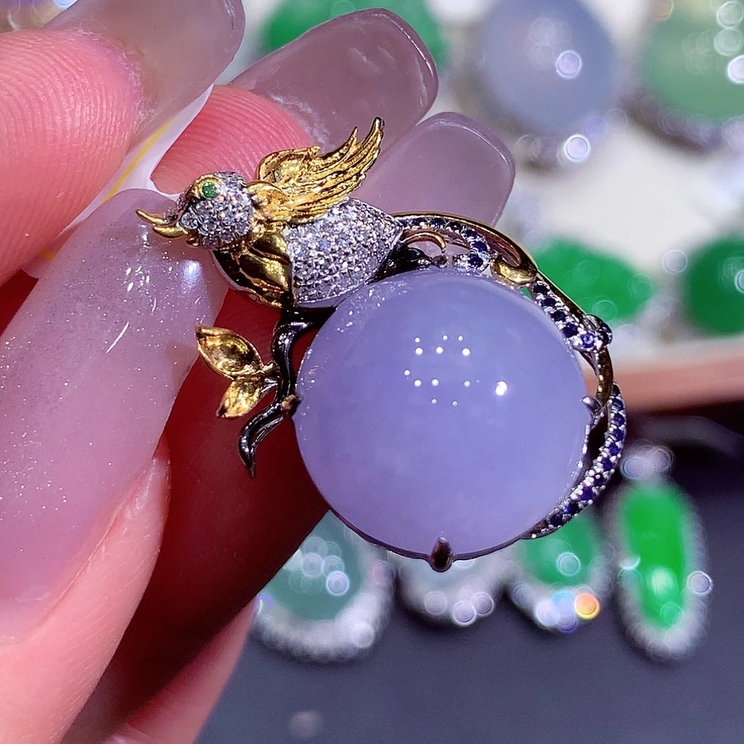 翡翠18K金镶嵌吊坠(不含链)