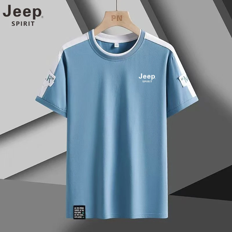 JEEP SPIRIT冰瓷棉短袖t恤男士夏季宽松时尚百搭个性潮流半袖体恤