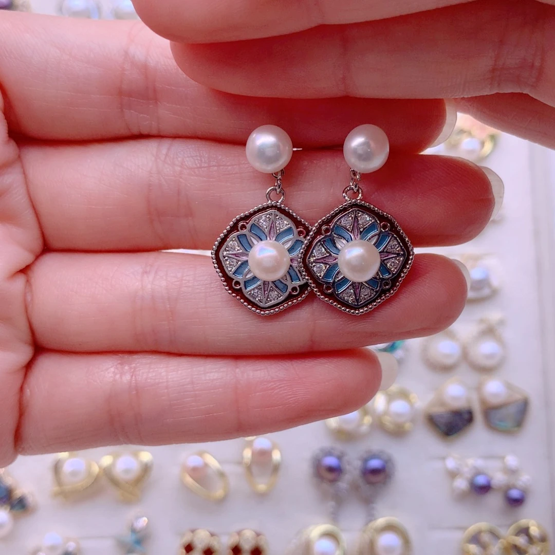 合金淡水珍珠耳饰