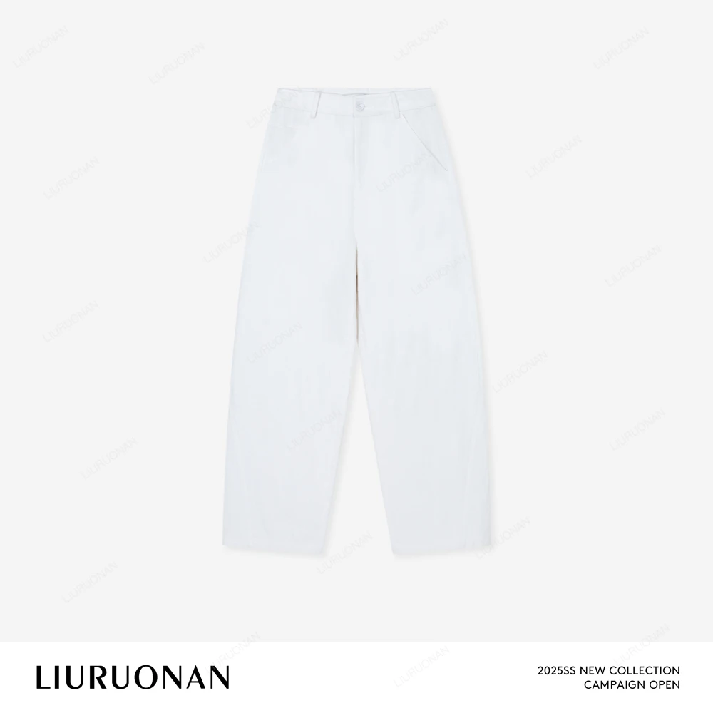 LIURUONAN 25SS 【锥形直筒裤】气质高腰白色气质春夏弯刀阔腿裤