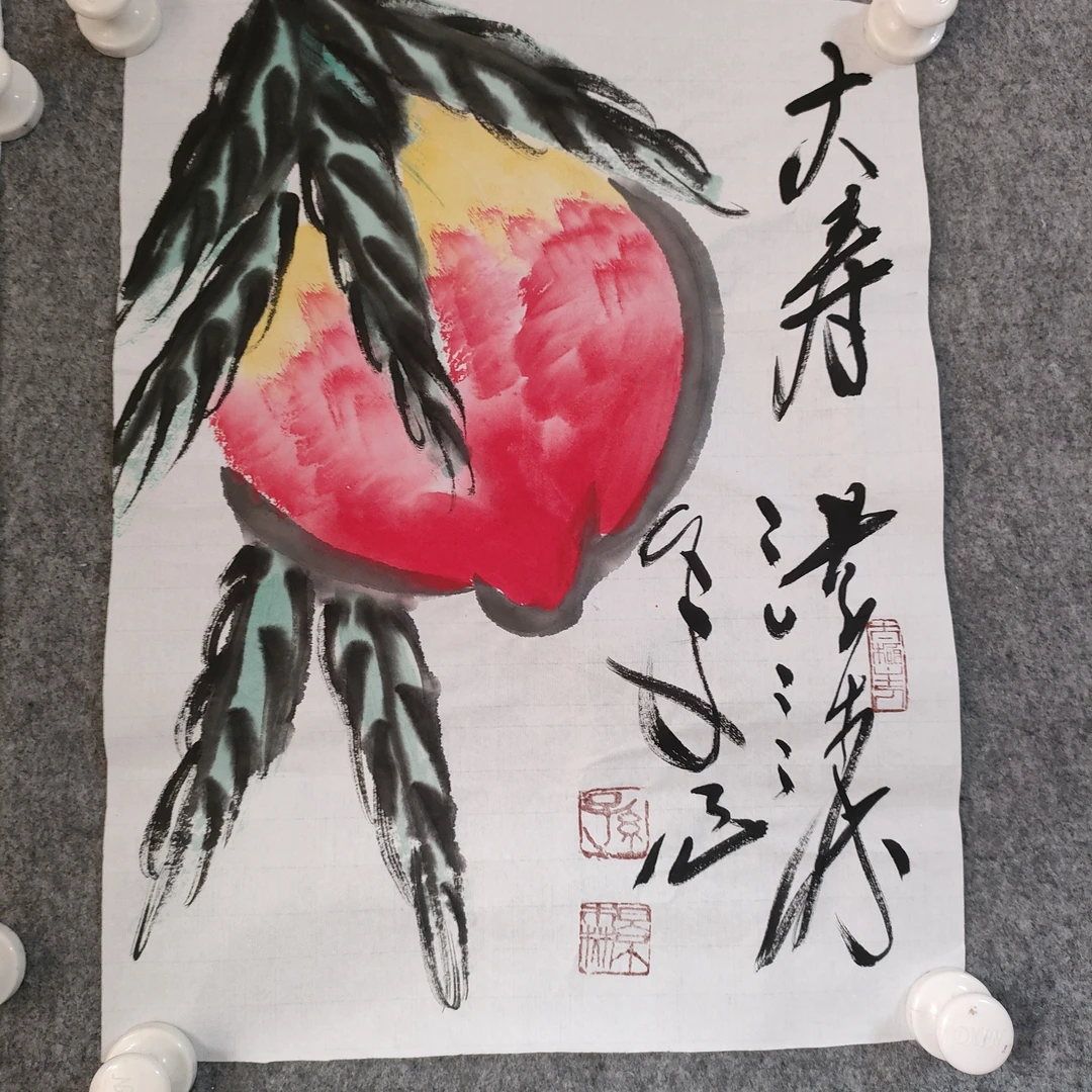 《大寿图》大写意花鸟，孙景森作品，尺寸:33x45cm(四尺六裁)