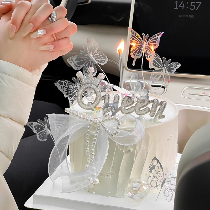 3.8女神节网红蛋糕装饰珍珠女王Queen插件唯美蝴蝶2025女王节装扮