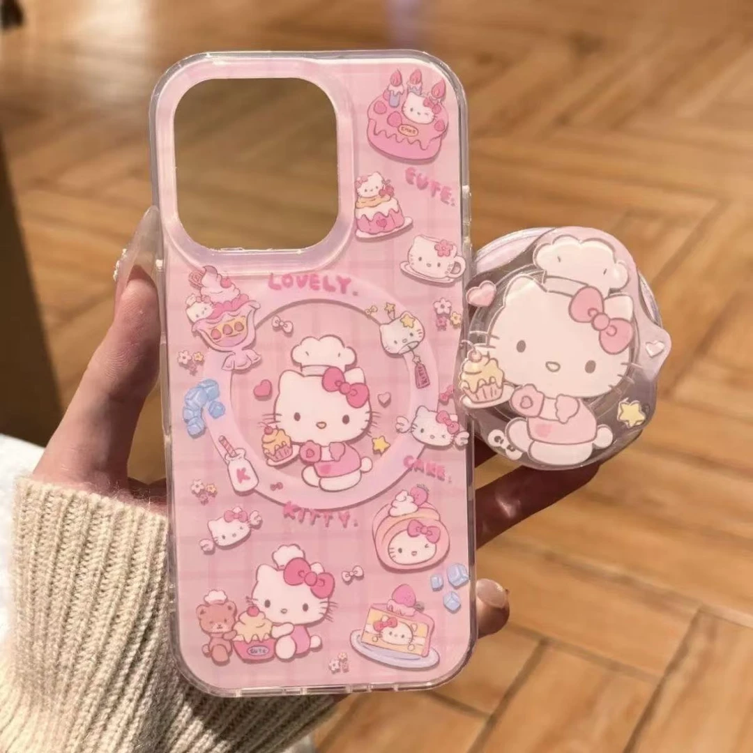 日韩可爱厨娘kitty猫适用苹果16promax手机壳16/15pro磁吸支架