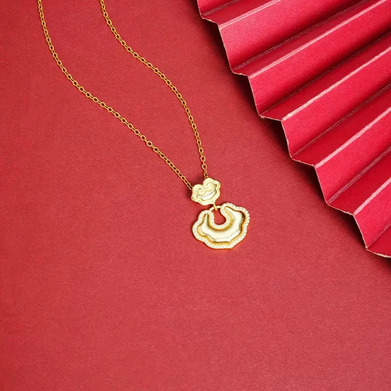 铜合金吊坠 新中式吊坠宫廷风祥云平安锁坠子女简约久不掉色饰品