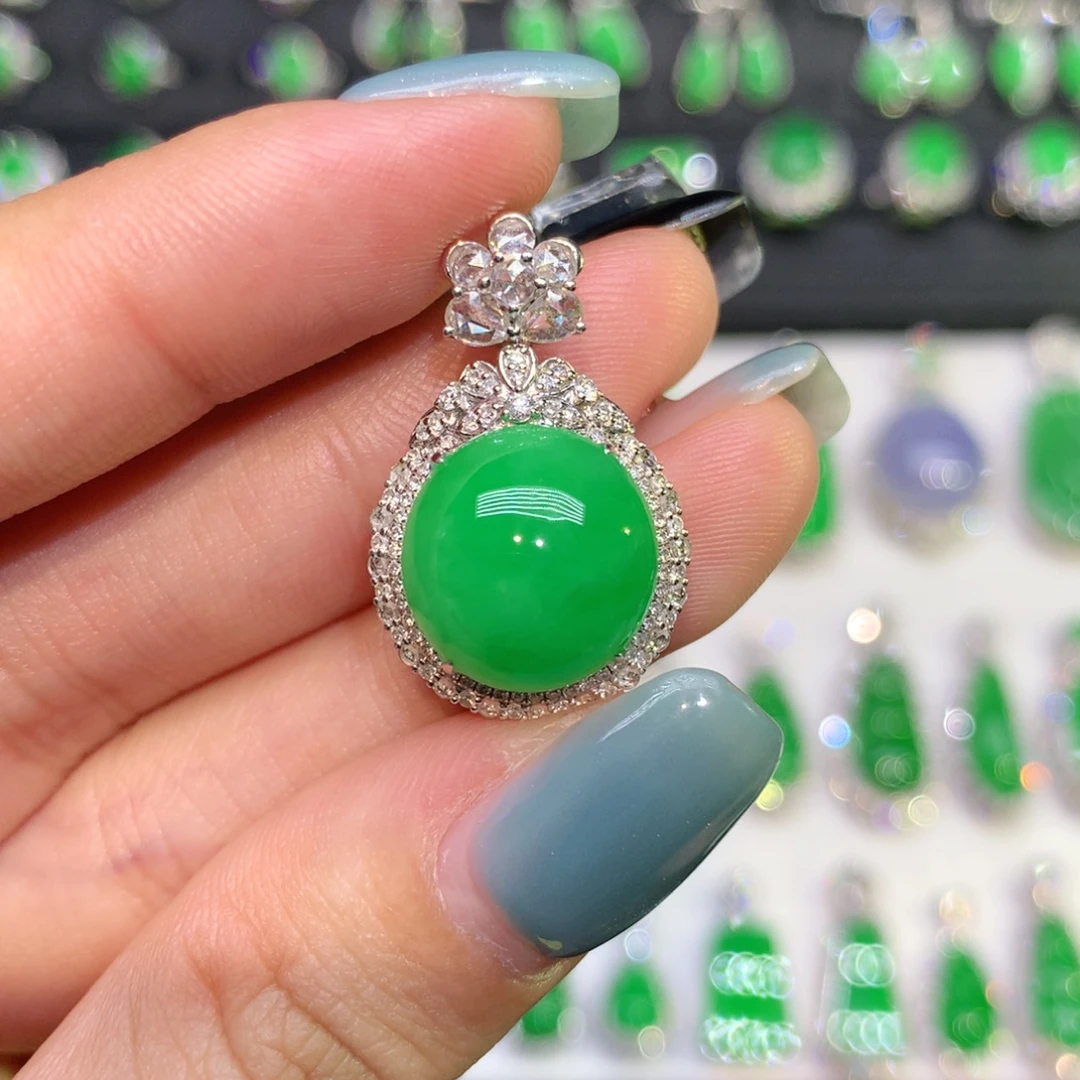 翡翠18K金镶嵌吊坠(不含链)