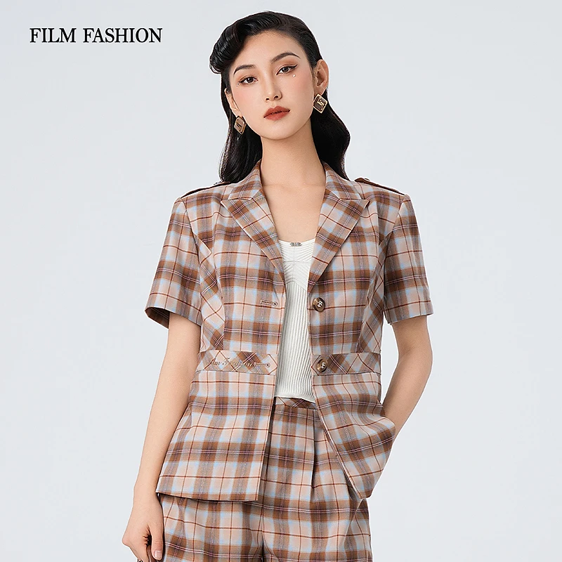 【芊芊专属】一电影一时装格子短袖西装外套FFBG125322