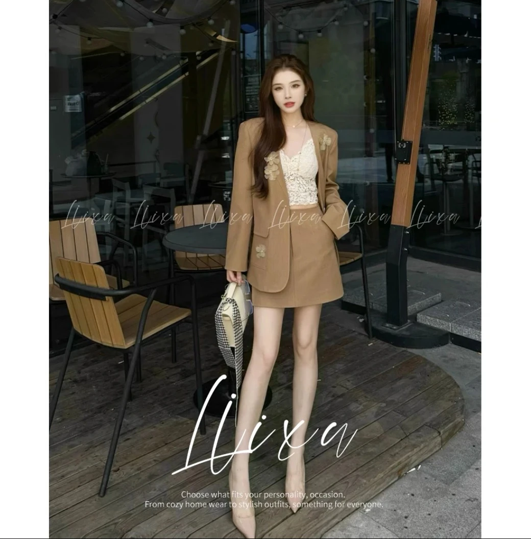 Liixu琥珀流光色系高级感休闲西装套装立体花西服外套