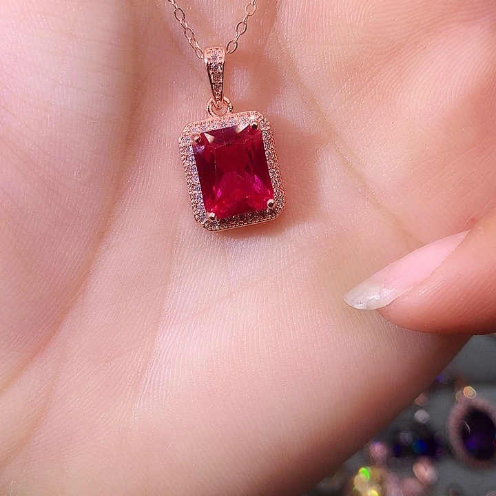 红宝石吊坠(赠链)银S925镶嵌