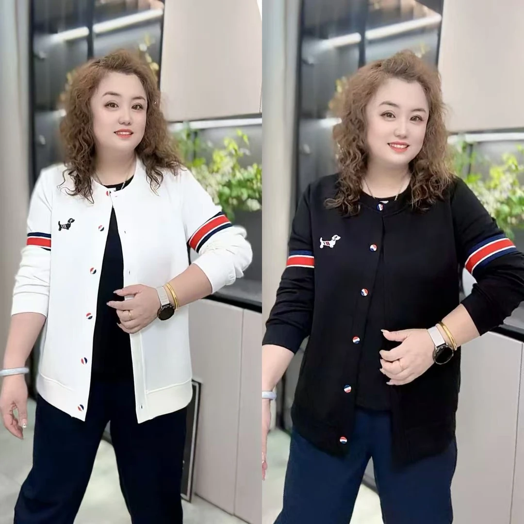 8129（丹姐家）秋款撞色拼接休闲百搭显瘦长袖刺绣上衣外套