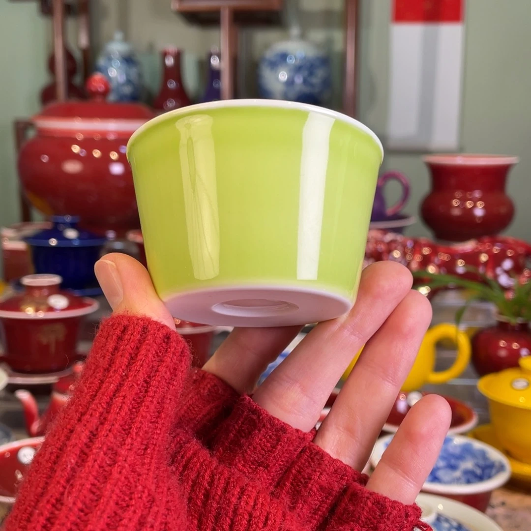 莲清欢雅玩原矿苹果绿直升杯