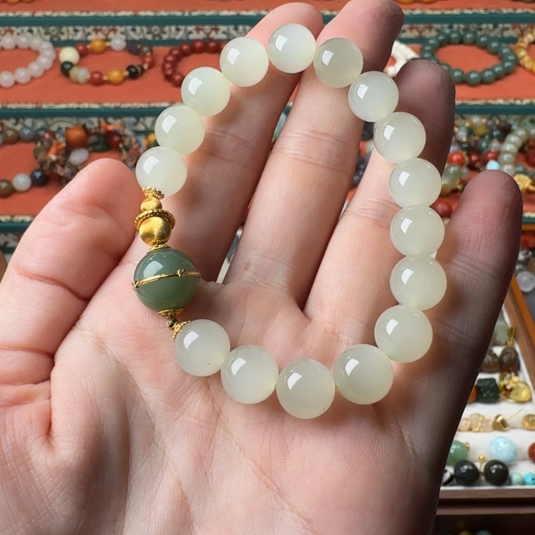 和田玉18K金镶嵌手链