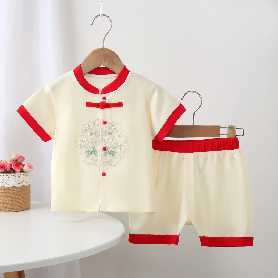 婴儿夏季短袖套装男女宝宝新中式短袖T桖短裤轻薄款中国风两件套