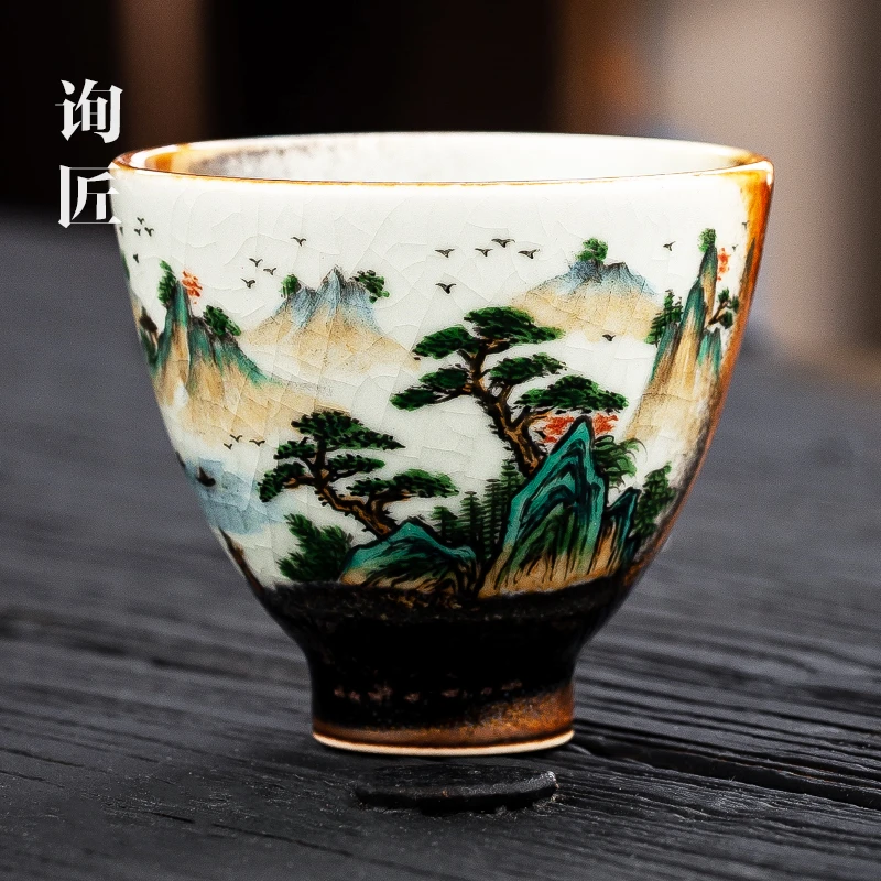 柴烧主人杯景德镇侘寂杯陶瓷茶杯茶盏汝窑品茗杯单杯高端个人专用