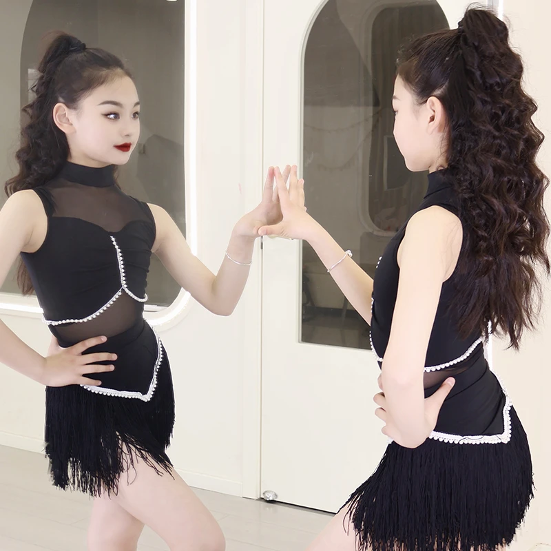 拉丁舞服女童2025夏季新款流苏练功服儿童演出服少儿高端表演套装