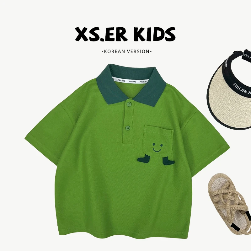 【小首尔】现货-男童韩版印花T恤夏季时尚百搭翻领短袖上衣HBB7281
