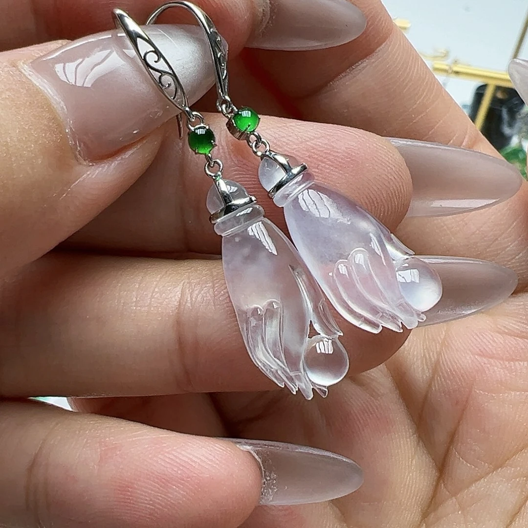 18K金镶嵌翡翠耳饰希***上天然缅甸A货翡翠