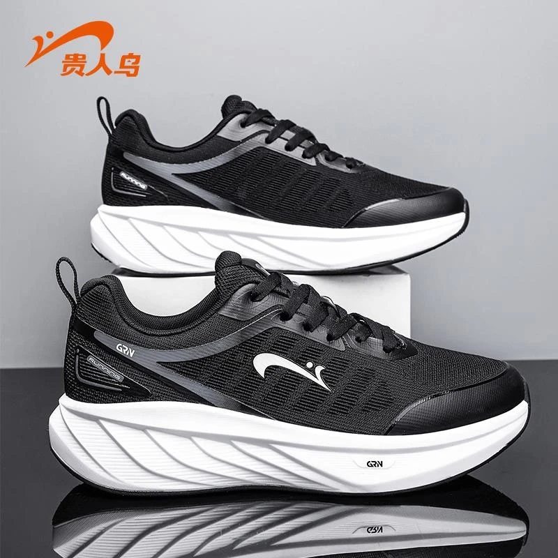 贵人鸟运动鞋男女网面透气学生军训体考鞋轻便缓震黑色跑步鞋子男